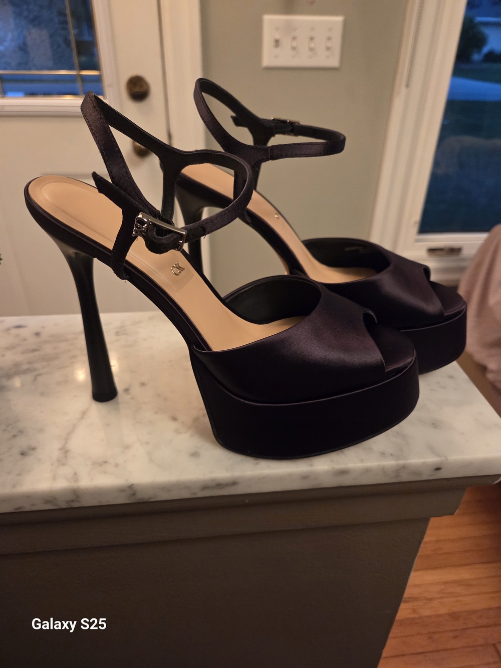 Charles & Keith Black Satin Platform Slingback Sandals